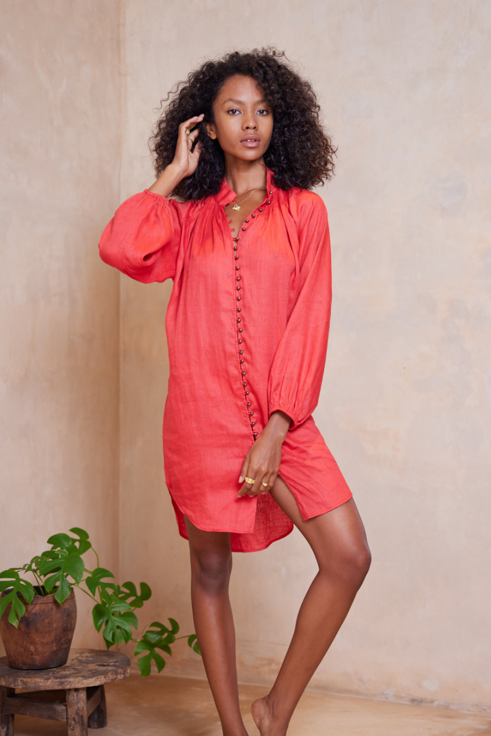 Red linen deals shirt dress