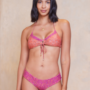 Alexandria Maisy V Neck Tri Bikini Top - Raspberry/Orange Floral