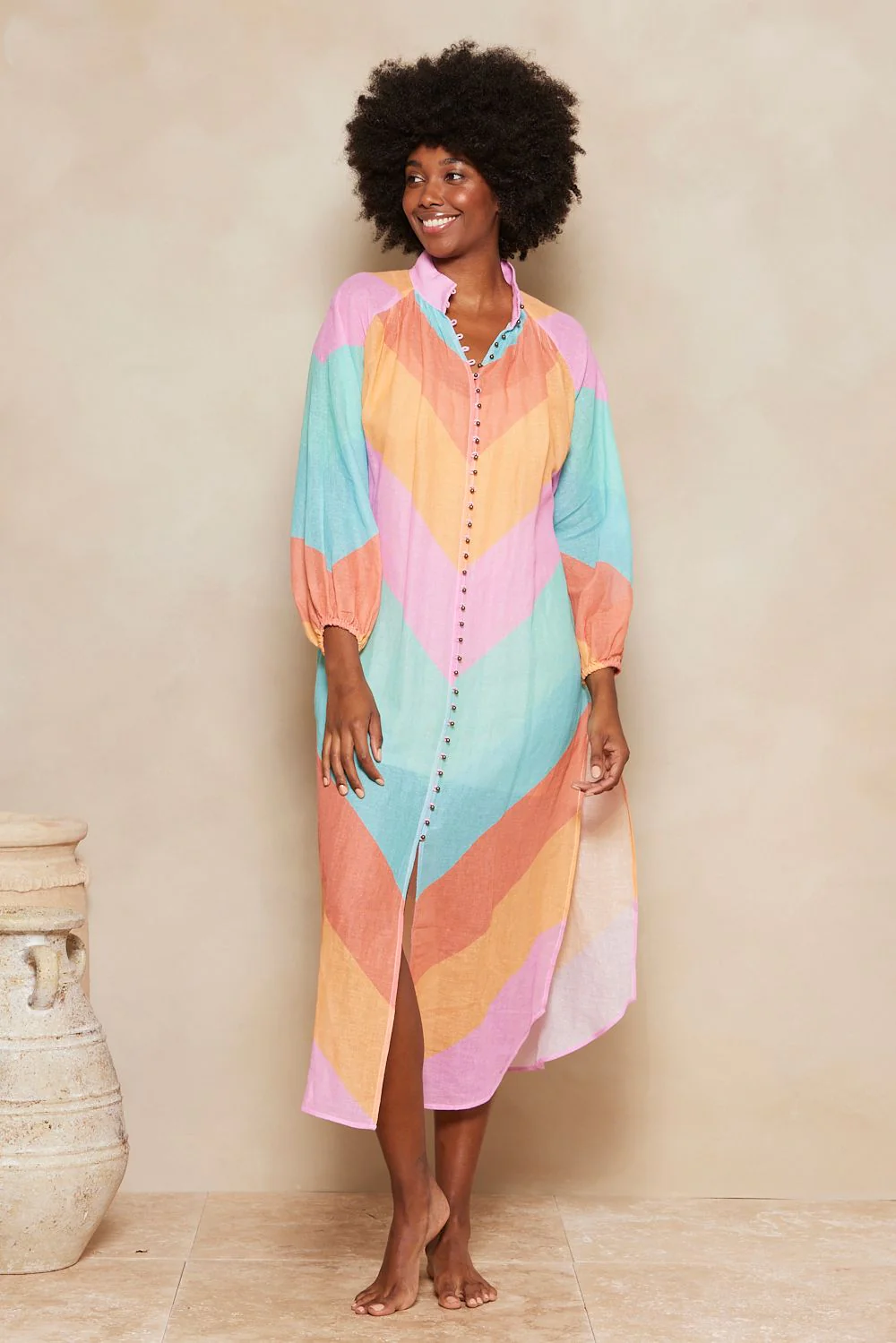 Kaleho Lorena Maxi Shirt Dress - Rainbow Chevron