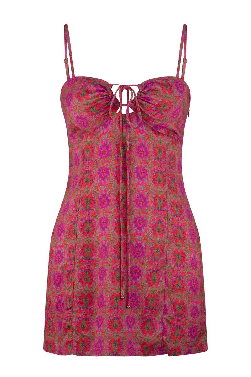 Eliza Olive Mini Dress - Pink Ornate-Tigerlily