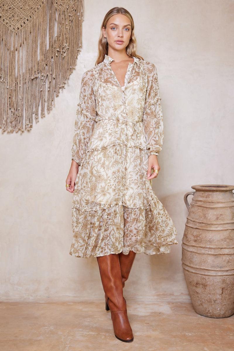 Cordelia Fern Midi Dress Ivory Tigerlily USA