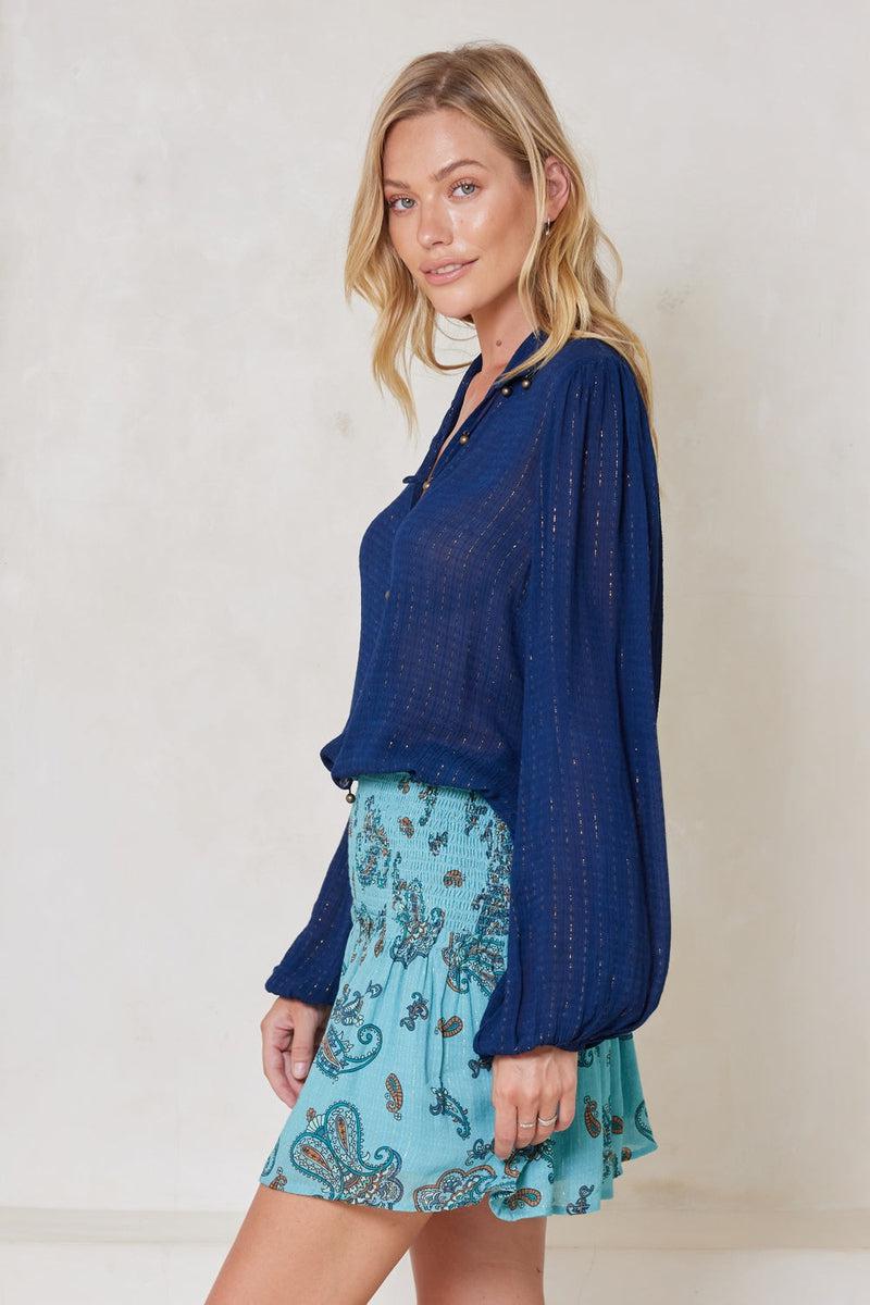 Pariso Valdis Shirred Mini Skirt - Turquoise